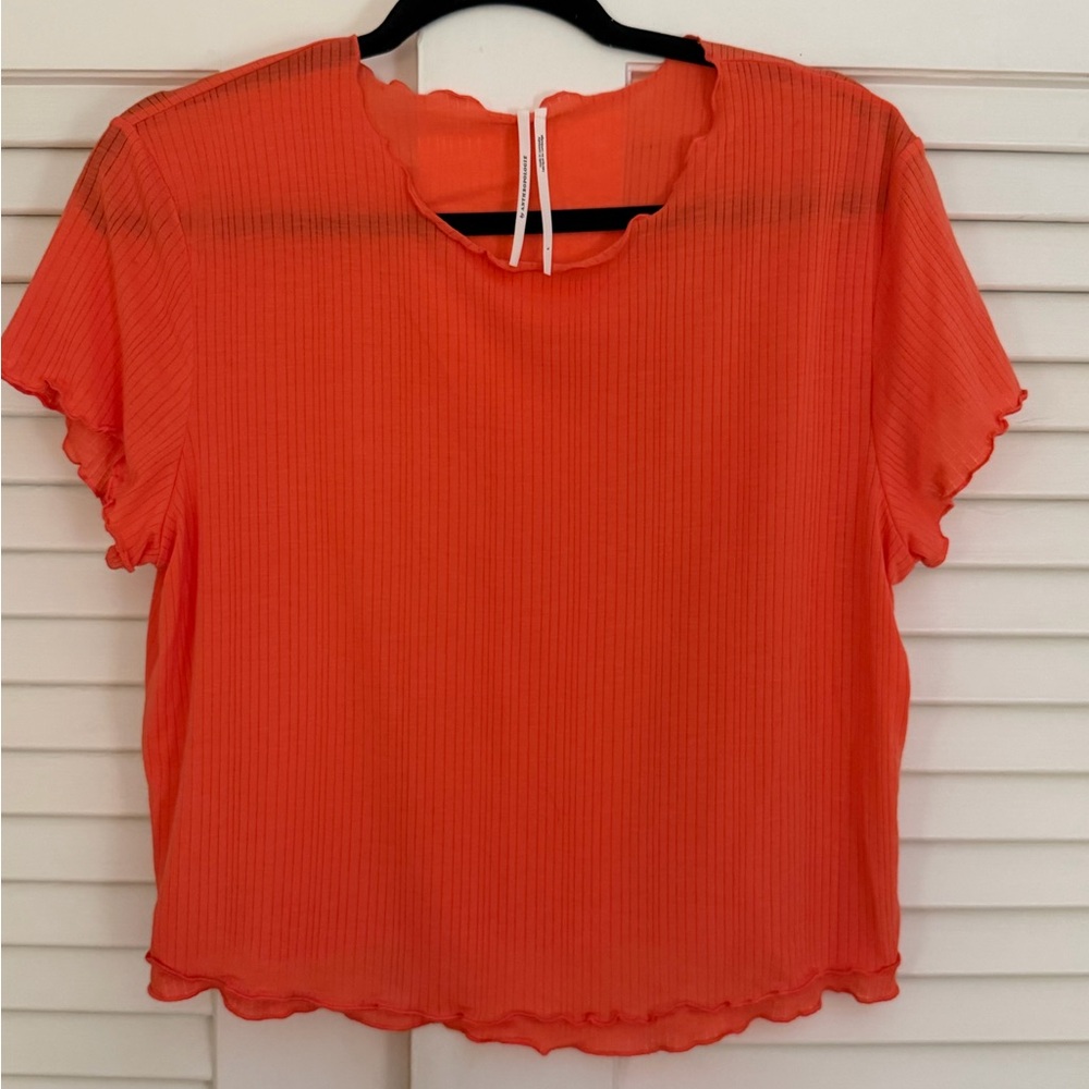 Anthropologie Orange Ribbed Short Sleeve Tee